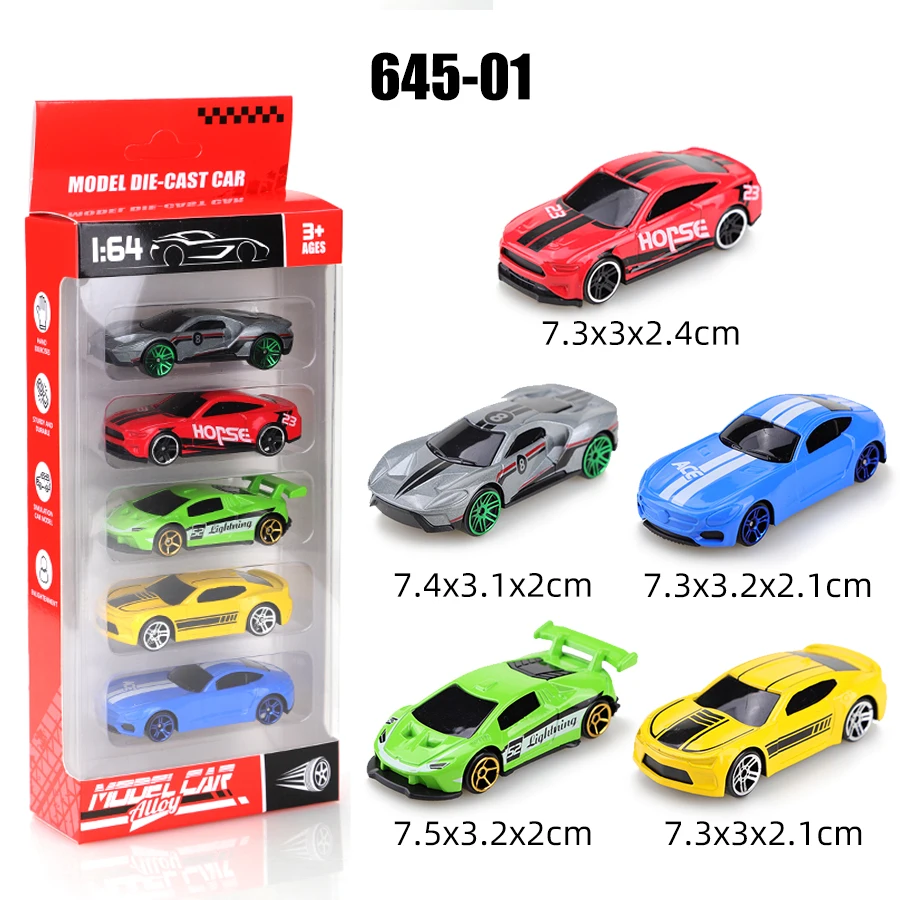 1/64 (boxed) 5 cool small-scale die-cast cars, metal die casting, boys' toys, set + launcher.