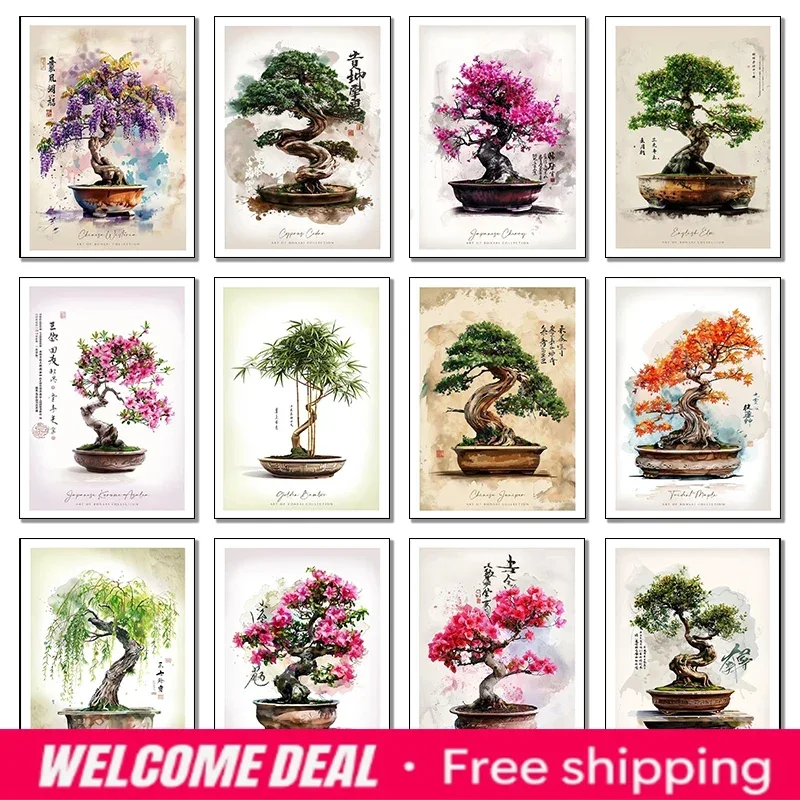 Modern Classic Plant Art Rhododendron Maple Sakura Bonsai Poster Canvas Paintings Wall Art HD Pictures Office Home Decor Gift