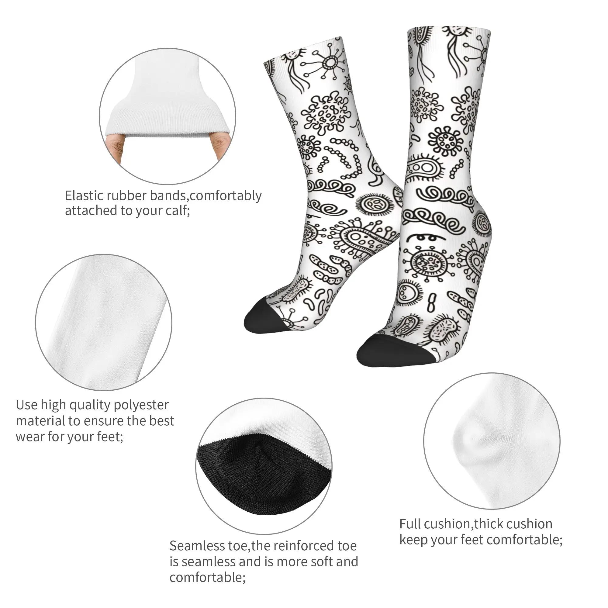 Vírus e bactérias microbios meias padrão moda meias inverno antiderrapante meias casal ciclismo médio macio meias