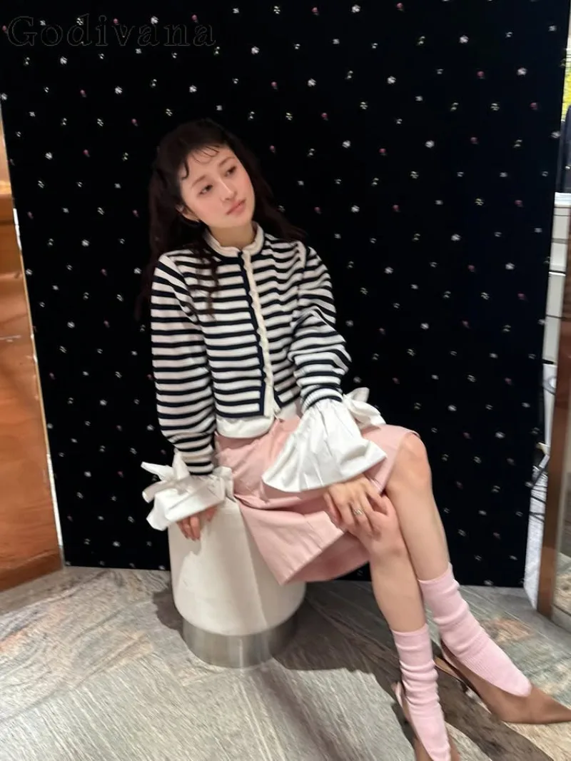 

2026 Spring New Japanese Style Sweet Girl Shirt for Daily Commuting and Casual Wear, Versatile Striped Long-Sleeve Knit Cardigan