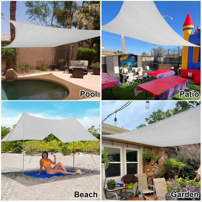 Shade Sails สีเทาอ่อน, โค้งกลางแจ้ง Patio Shade Canopy หลังคาระบายอากาศ 95% UV Block
