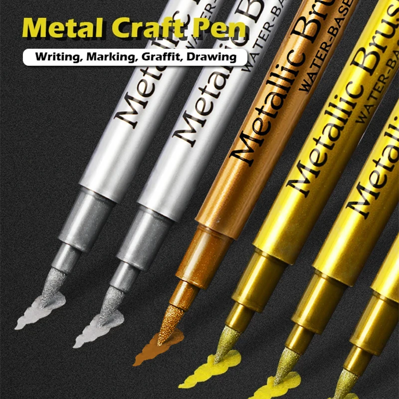 Imagem -01 - Escova Canetas Marcadoras Metálicas Ouro Prata Cor Marcador de Arte Permanente para Mangá Artesanato Scrapbooking Material de Papelaria Escolar 1pc escova canetas marcadoras metalicas ouro prata cor marcador de arte permanente para manga artesanato scrapbooking material de papelaria escolar 1pc 01