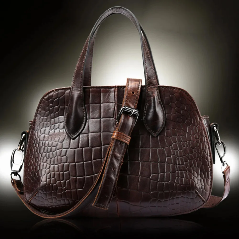 Genuine Leather Women Messenger Shoulder Tote Handbag Crocodile Pattern Luxury Vintage Female Small Cross Body Top Handle Bag