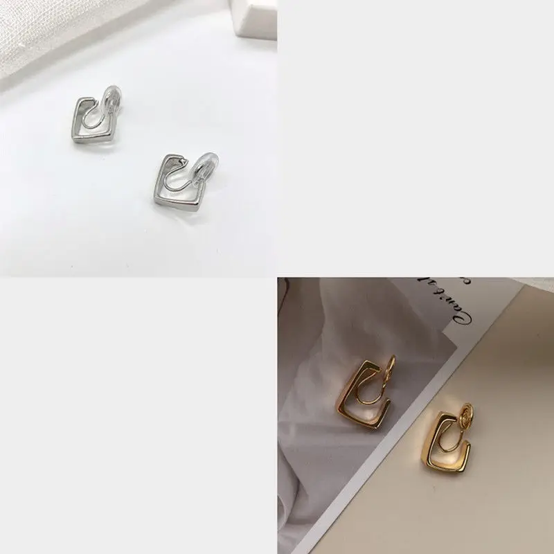 GRACE JUN 2 Colors Choose Square Shape Mosquito Coil Spiral Clip on Earrings Fashion Comfortable Cuff Fake Earrings Ear Clip