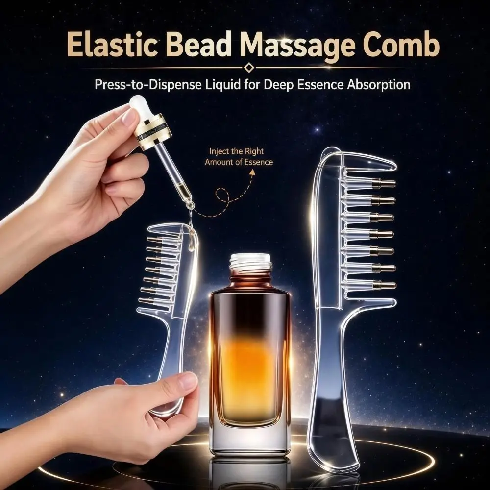 Transparent Essential Oil Applicator Massage Comb Rolling Metal Teeth Minoxidil Scalp Liquid Applicator Comb
