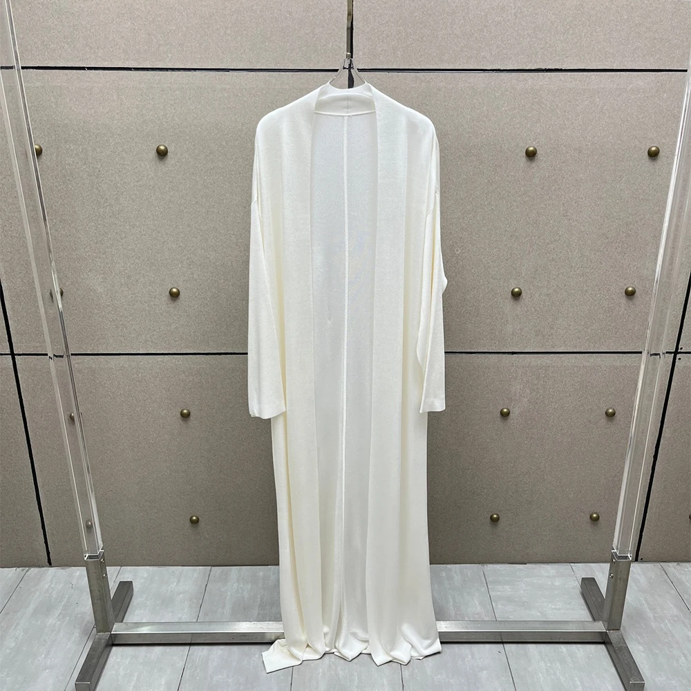 Luxury Satin Longline Coat for Women Oversized Batwing Sleeve Open Front Maxi Cardigan Elegant White Duster Outerwear
