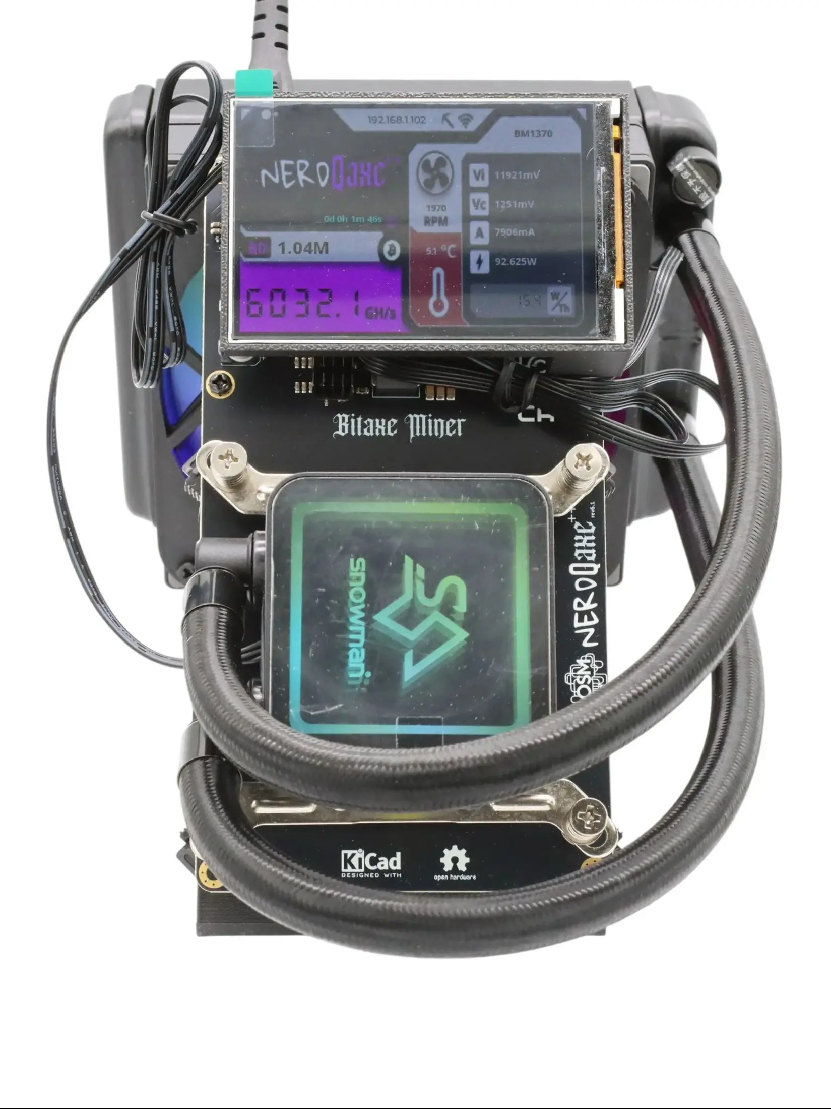 NerdQaxe++ Hyro 6TH/S Bitcoin Solo Miner 3,5 inch display Wifi Home miner met voeding - afbeelding 2