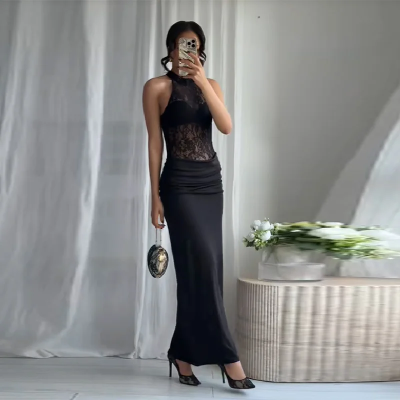 

Elegant Stylish Dress Modest Sexy Lace Hollow Out Party Slim Fit Female Robe Vacation Evening Falll Women Party Date Street Wear