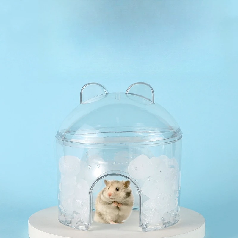 

Summer Cooling Hollow Durable Chewproof Hideout for Hamster Golden Bear Guinea Pig with Ice Pack Slot Heat Relief Anti Tip Base