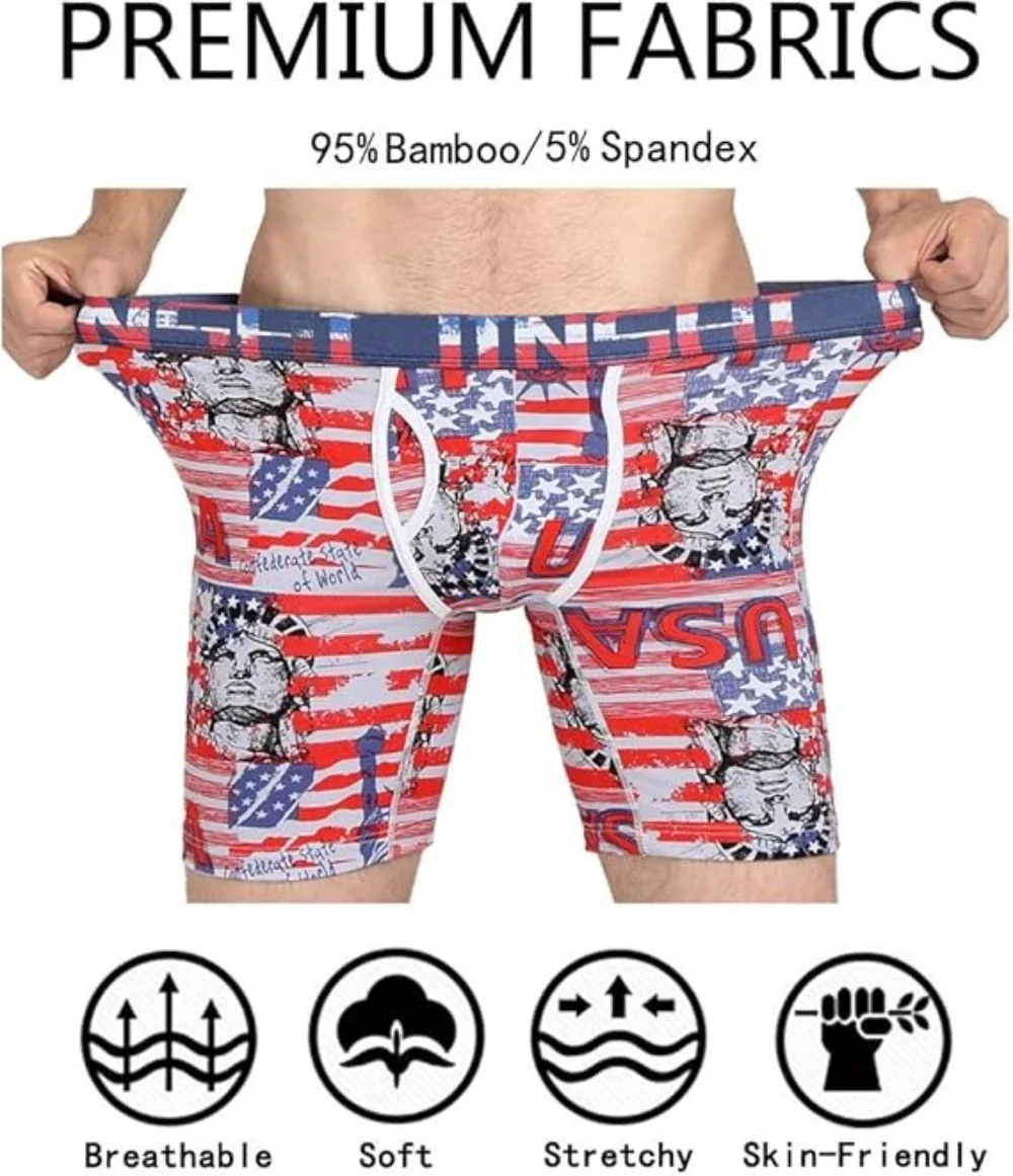 Jinshi Men's Long Boxer Briefs Comfort Breathable Soft Bamboo Underpants Boxer Shorts for Men