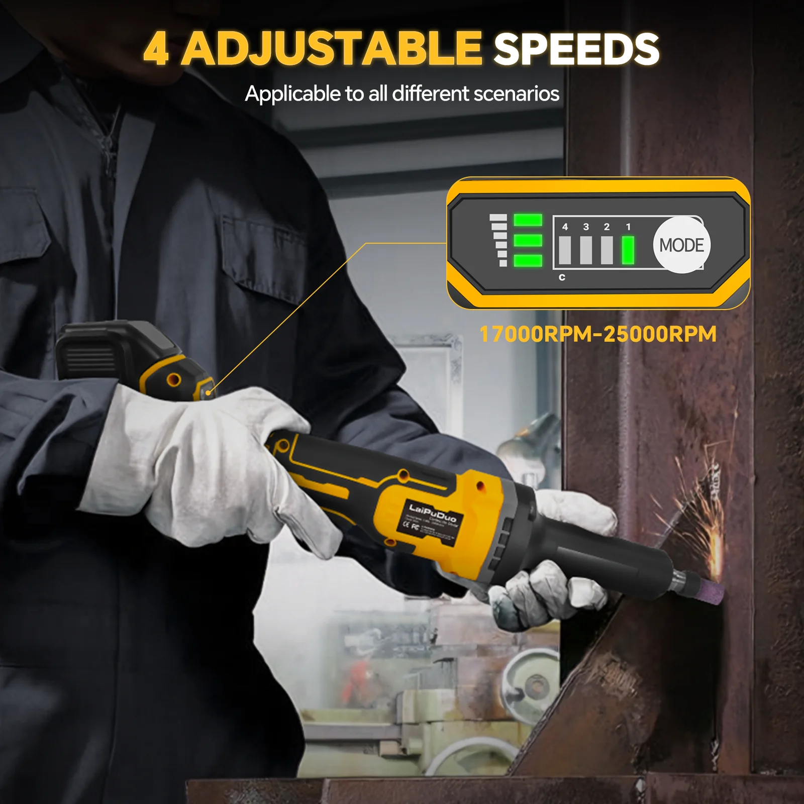 Бесщеточная шлифовальная машина, 25000 об/мин, 4 переменных скорости, шлифовка металла, полировка, удаление заусенцев, шлифовальный инструмент для Dewalt, 20 В, аккумуляторный штифт