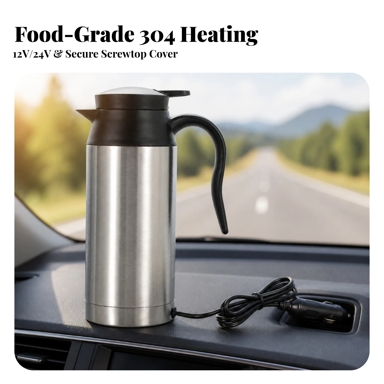 Electric Heating Kettle Leakproof Car Electric Kettle with Cigarette Lighter Plug for Drivers, Travel