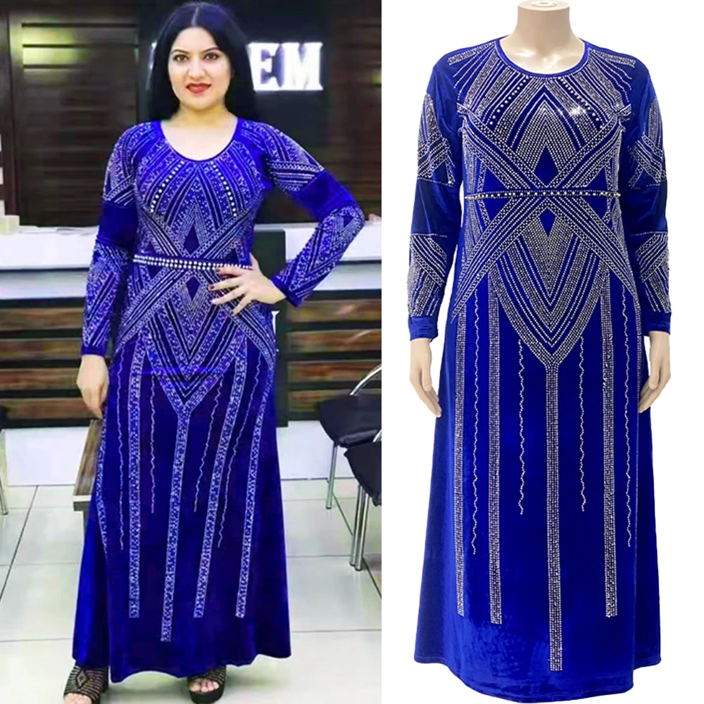 

Muslim Euramerican Africa Beautiful Women's Dress Noble Temperament Dress Fashionable Diamond Robe Abayas For Women Dubai Eid