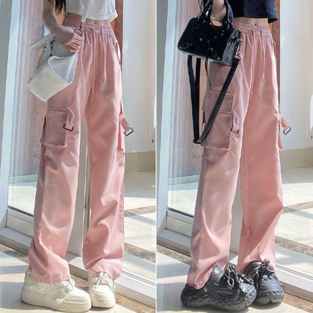 

Women Retro Cargo Pants High Waist Wide Leg Casual Straight Trousers Overalls Women's Straight Outdoor Casual Trousers New