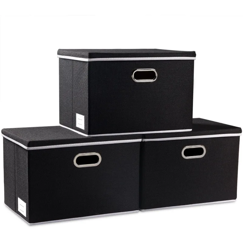 

Large Foldable Storage Boxes with Lids [3-Pack] Fabric Collapsible Storage Bins Organizer Containers Baskets (17.7x11.8x11.8)