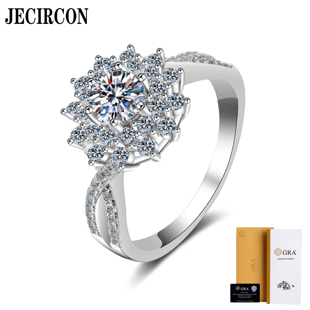 

JECIRCON 925 Sterling Silver Ring for Women Stars Holding the Moon 0.5 Carat Moissanite 4-claw Simulated Diamond Wedding Band