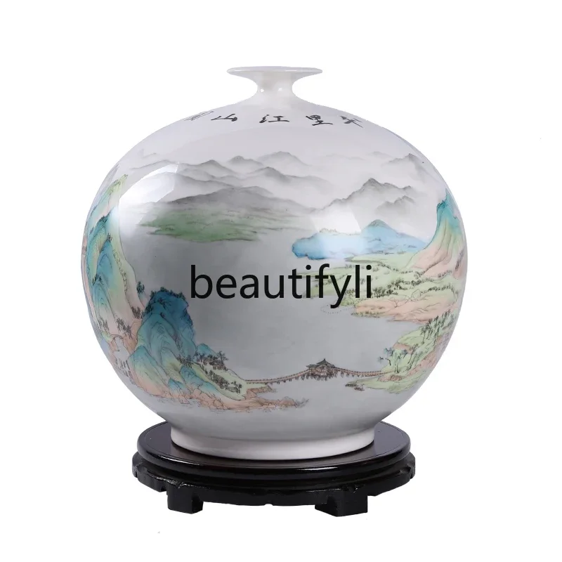 High-end ceramic hand-painted heaven and earth square porcelain bottle art decoration 