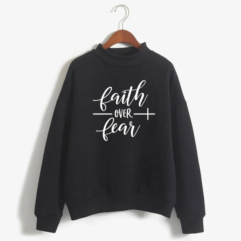 

FAITH OVER FEAR Print Women Sweatshirt Korean O-neck Knitted Pullover Thick Autumn Winter Candy Color Loose women Clothes