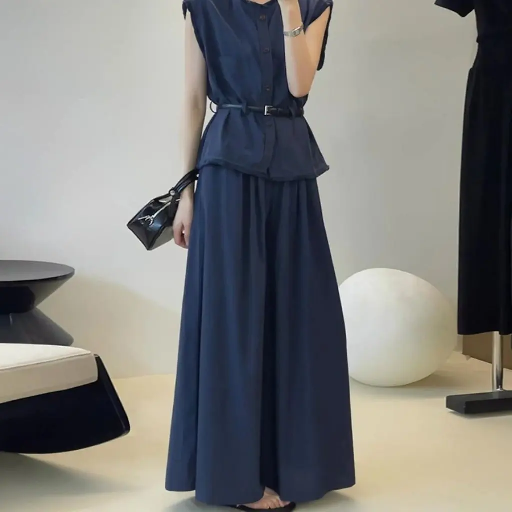 

Женская рубашка приталенного кроя в корейском стиле с круглым вырезом и высокой талией контрастного цвета, элегантная летняя модная универсальная рубашка высокого класса