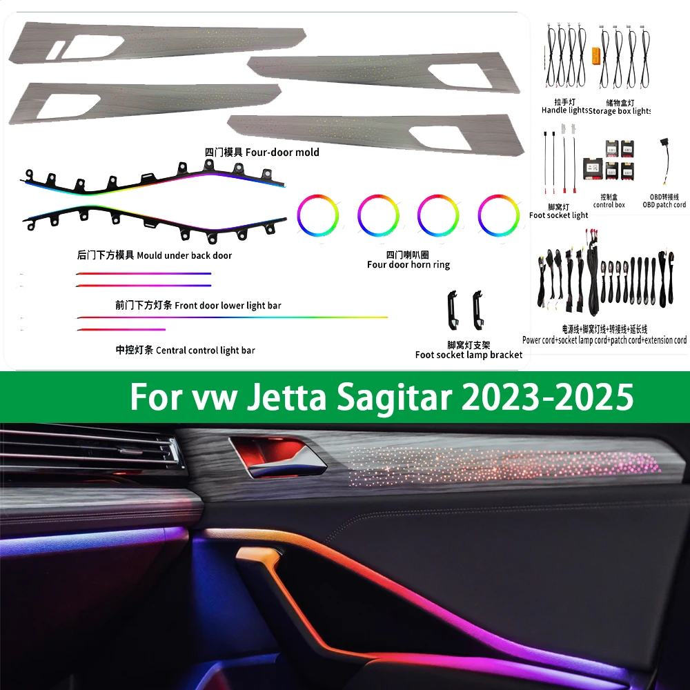 

Автомобильный красочный окружающий свет для Volkswagen VW Jetta Sagitar 2019-2025, светодиодная накладка на дверь, модификация внутреннего освещения, экран управления через приложение