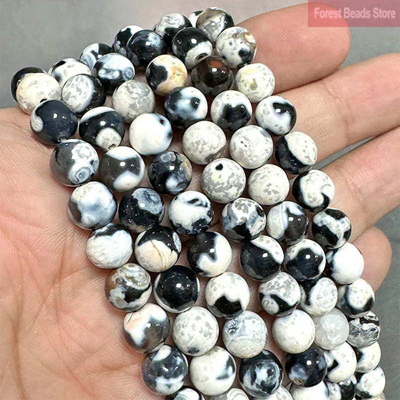 6/8/10mm Natural Stone White Frost Cracked Fire Agates Round Loose Beads Diy Bracelet Necklace for Jewelry Making 15\'\' Strand