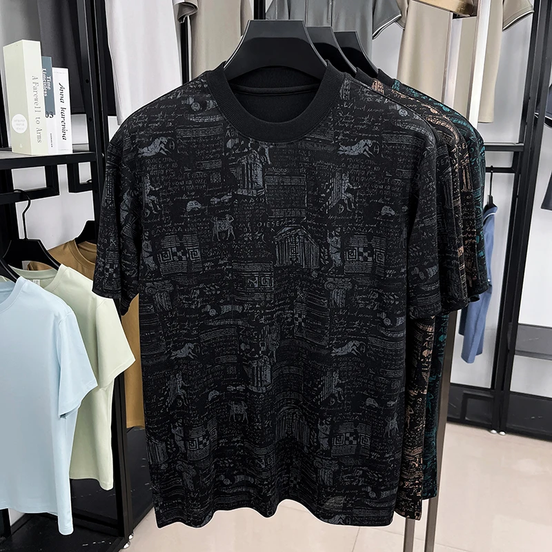 Mens Luxury Short Sleeve T-Shirt Round Neck Printed Graphic Anti Pilling Summer Fashion Casual Classic Versatile Trend Mens Wear