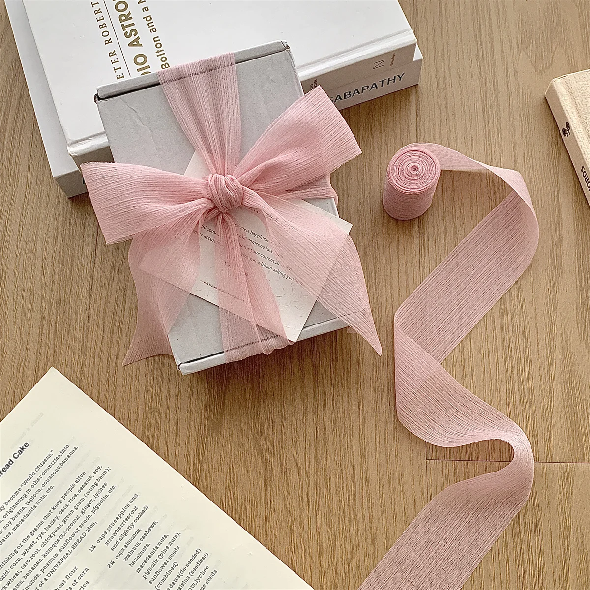 Silver shimmer gauze ribbon satin chiffon ribbon wedding decoration scene accessories ribbon DIY gift box bouquet packaging