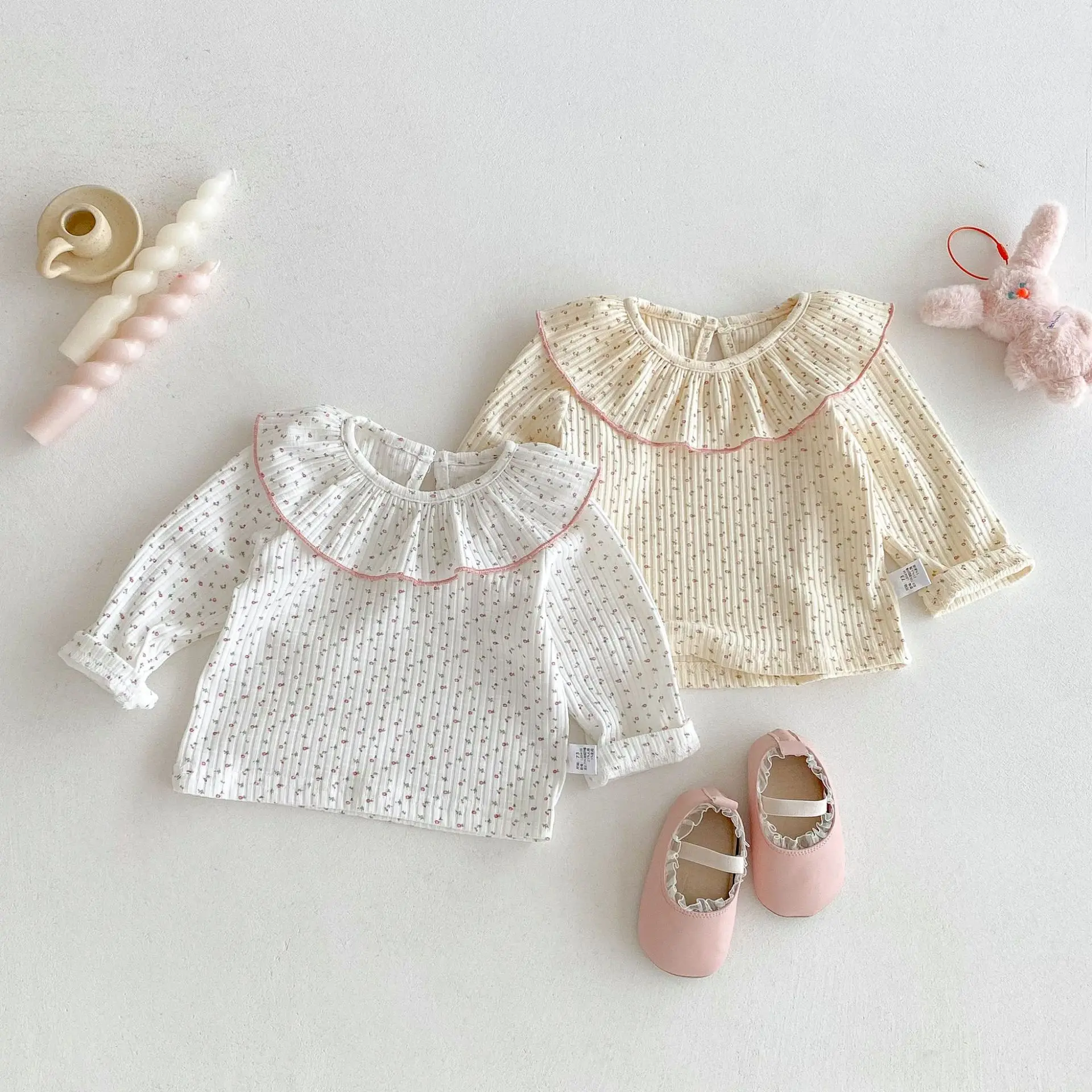 

2025 Autumn New Baby Long Sleeve T Shirts Cotton Girls Ruffle Collar Bottoming Shirts Infant Sweet Floral Tops Toddler Clothes