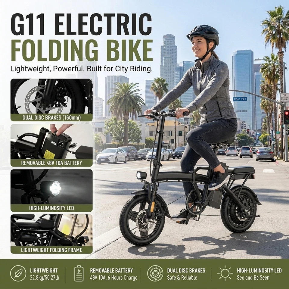 G11 14 Inch Folding Electric Bike 48V 500W 10Ah Battery Max 32km/h 3 Riding Modes Dual Disc Brake Adult Urban Commuter Foldable Ebike image 4