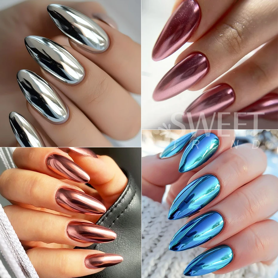 20/24 stuks chroompoeder nagels glitter wrijven poeder Y2K paars roze goud zilver metallic spiegel nagel chroom stof manicure decor