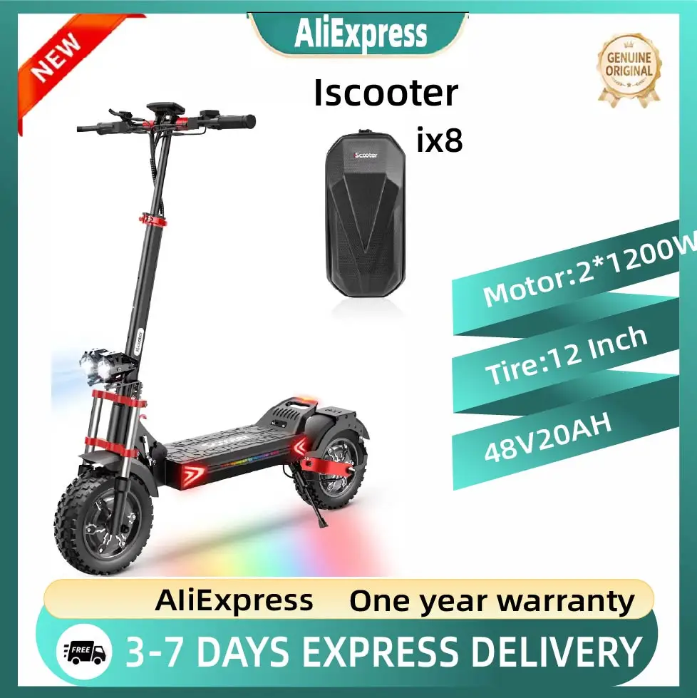 Trottinette électrique iScooter iX8 2400W tout-terrain, trottinette urbaine 12 pouces, haute vitesse, longue autonomie