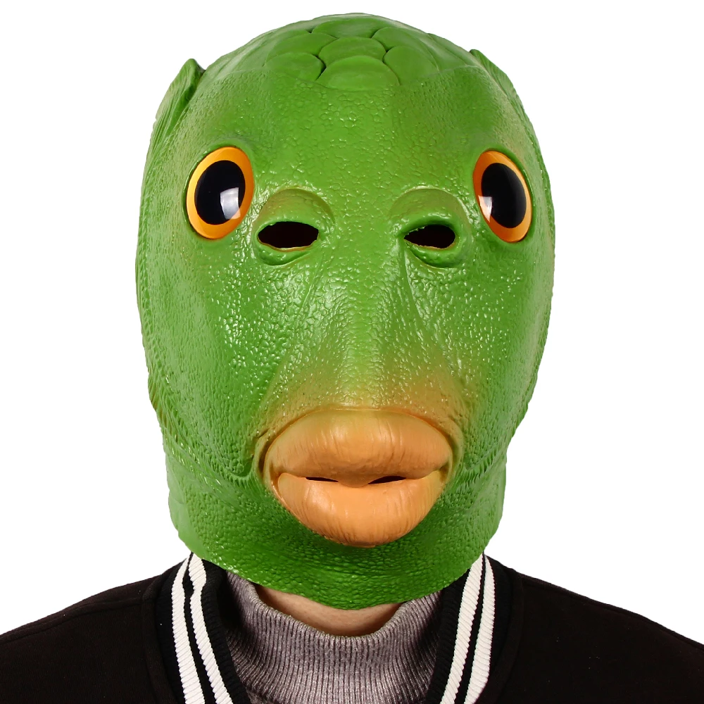 Funny Green Fish Head Mask Halloween Adult Carnival Party Cosplay Costume Headgear Latex Mask Masquerade Tricky Props