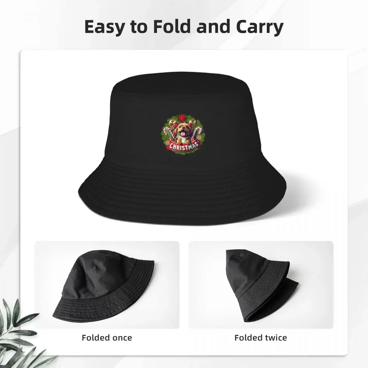 Cane Buon Natale Cappello da pescatore Cappello da baseball Rave Cappello rigido Cappuccio da uomo e da donna, Secchio