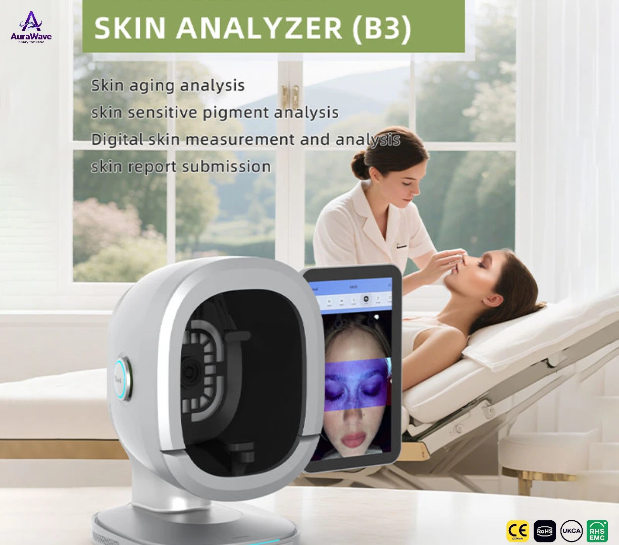 جهاز تحليل البشرة بالذكاء الاصطناعي ماسح الوجه مع واي فاي، التعرف التلقائي على الوجه 10 كشف مشاكل الجلد تحليل ثلاثي الأبعاد بيانات سريرية 30 متر #2