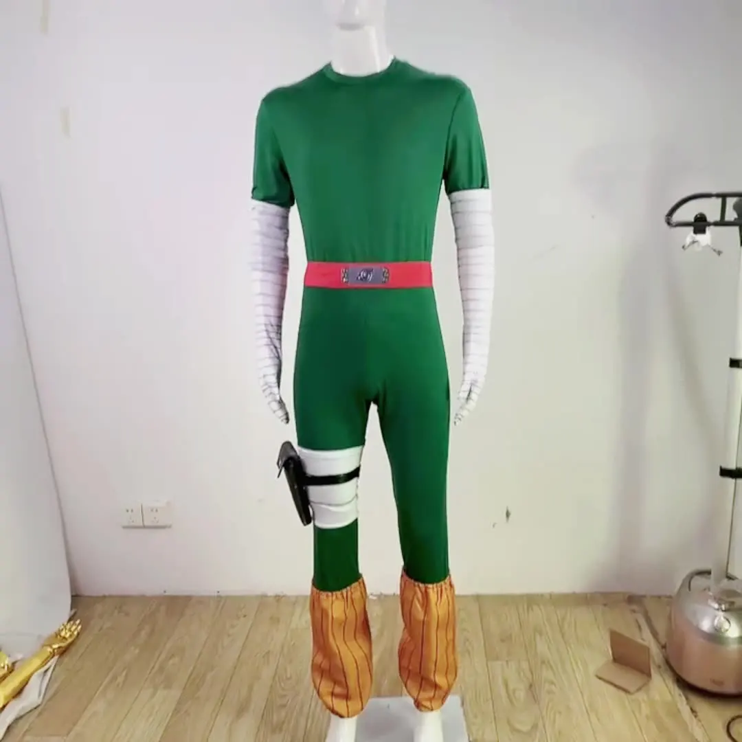Disfraz de Cosplay de Anime Rock Lee mono con peluca traje de carnaval fiesta de Halloween Unifom