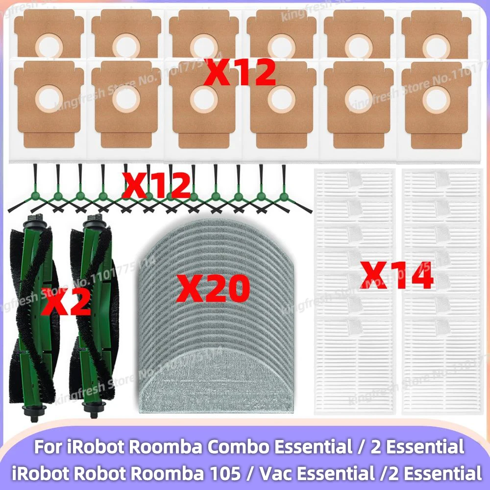 Fit For iRobot Roomba Combo Essential/ 2 Essential, Vac 2 Essential, Roomba 105 Combo Parts Main Side Brush Bag Filter Mop Cloth