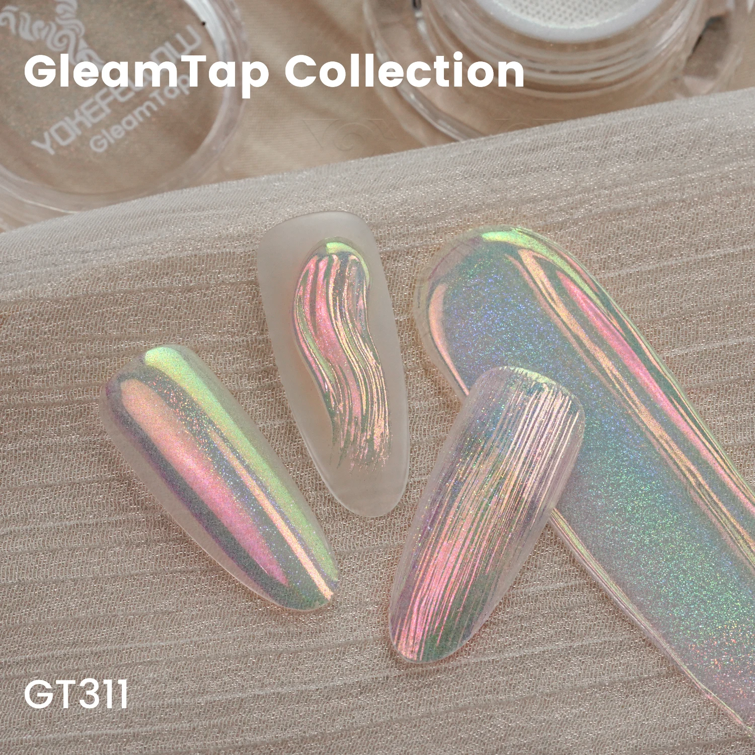 

YOKEFELLOW GleamTap Cushion Holographic Aurora Chrome Nail Powder Holo Nail Art Glitter Decoration Manicure Pigment for Nail Sal