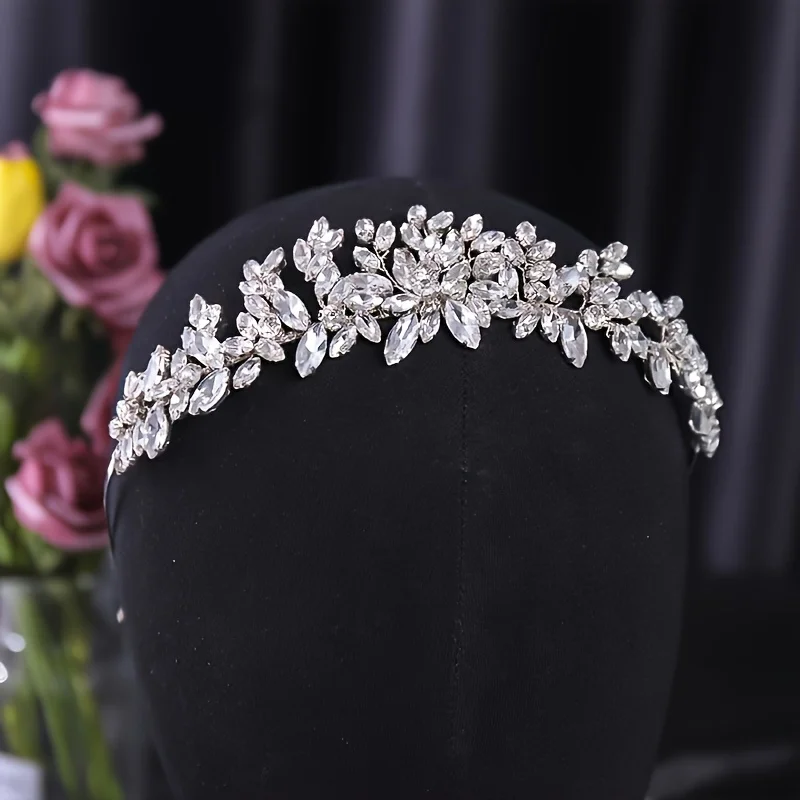 

Silver Color Headband Handmade Rhinestone Flower Hairband Crystal Wedding Headdress Fashion Headdress Women Party Gift Hair Hoop