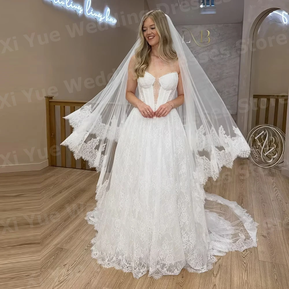

Luxurious Sexy A Line Women's Charming Lace Wedding Dresses Vestido De Novia Bride Gowns Customized Sleeveless Robe De Mariée