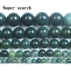 Moss agat Natural Stone String Loose Round Beads Strand 4 6 8 10 12 14 MM DIY Charms Beads For Jewelry Making