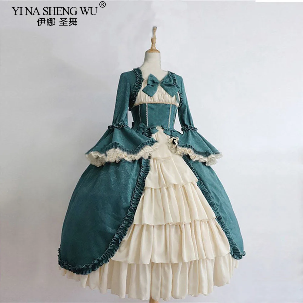 Women Vintage Palace Lolita Dress Sweet Princess Square Collar Lace Bowknot High Waist Long Victorian Gothic Dress Girl Black