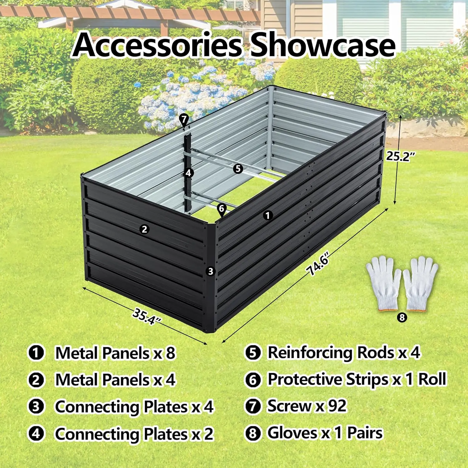 Outdoor Gardening Galvanized Steel Planter Box in Black - 6x3x2ft for Vegetables, Flowers, Herbs and Succulents view 2