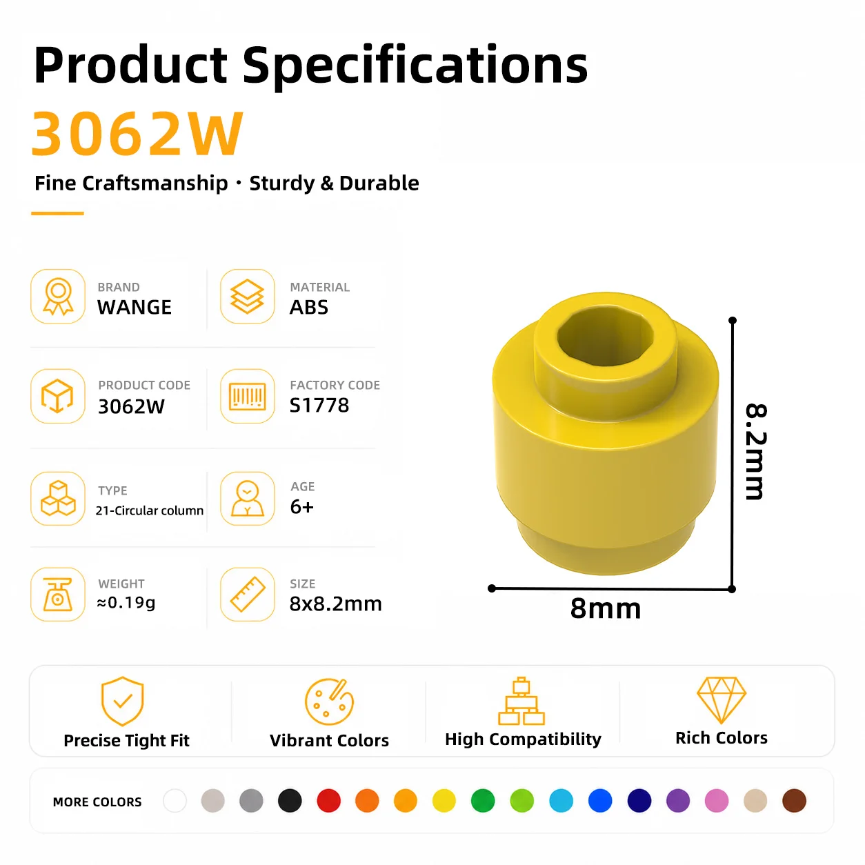 WANGE 3062W 2-Stud Short Column Bead Building Block Parts 507Pcs/Lot MOC DIY Spare Part Compatible Brick Toy for Architecture MO
