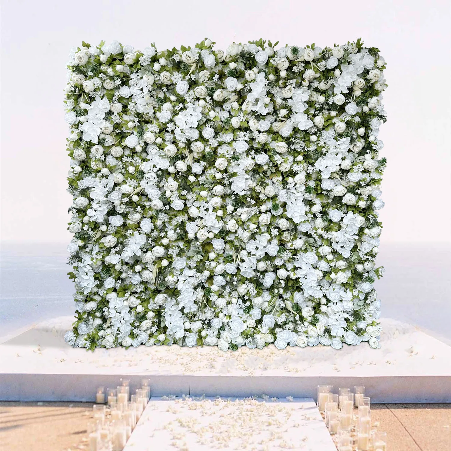 Uflower 5D Wedding Green White Rose Artificial Flower Wall Flower Arch Row Backdrop Event Party Props Flower Floral Arrangement