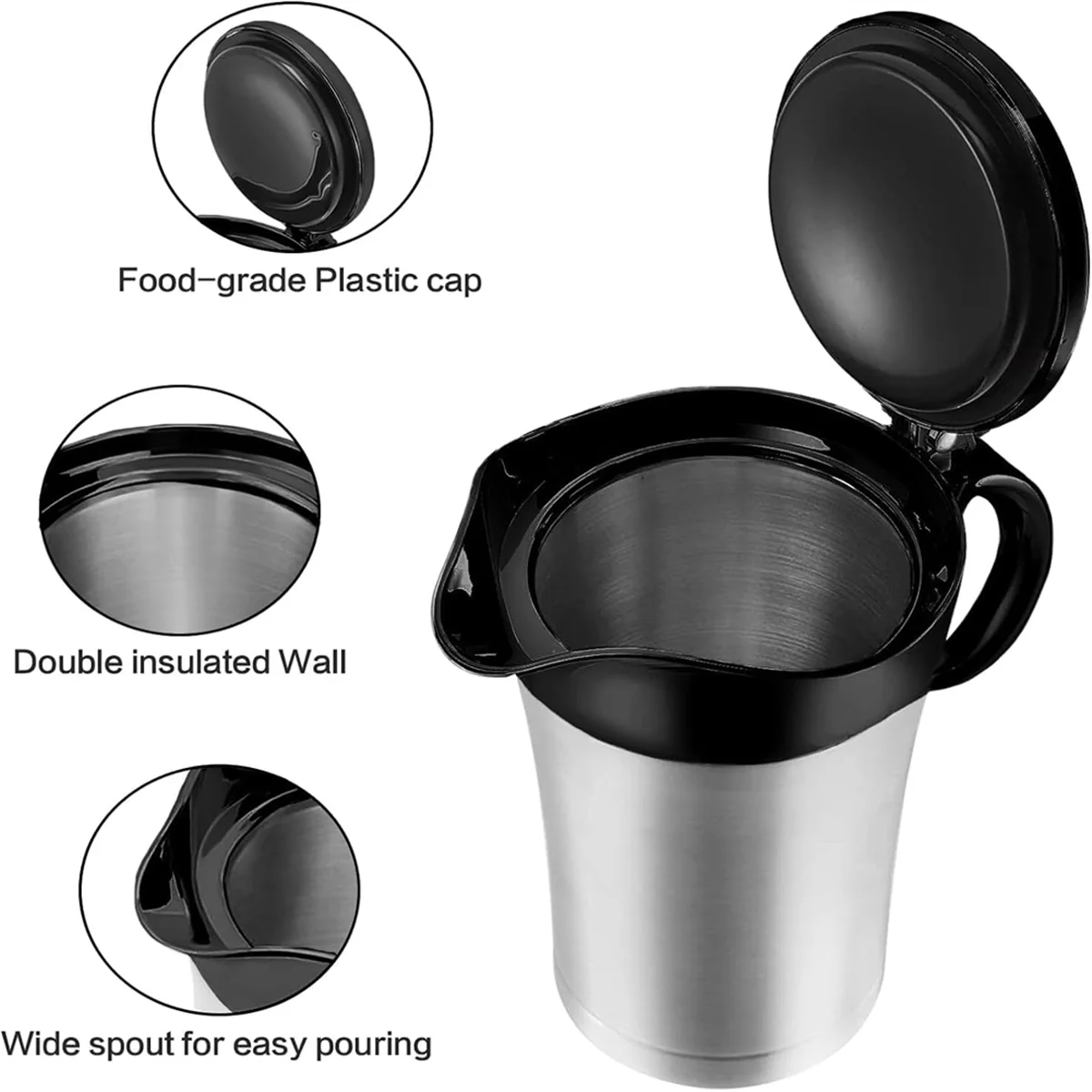 N14R Top Double Insulated Gravy Boat, Stainless Steel Gravy Sauce Jug with Lid, Ideal Gravy Warmer Pitcher 750ML