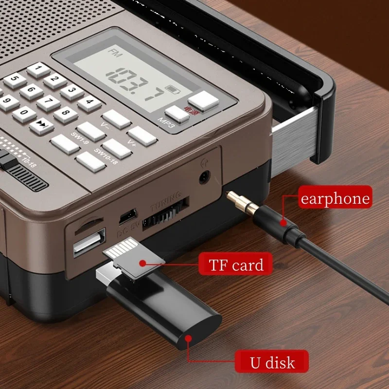 SANSUI E35 FM/MW/SW راديو محمول كامل النطاق متعدد الوظائف مشغل موسيقى يدعم اتصال سماعة الأذن/اختيار الأغاني الرقمية