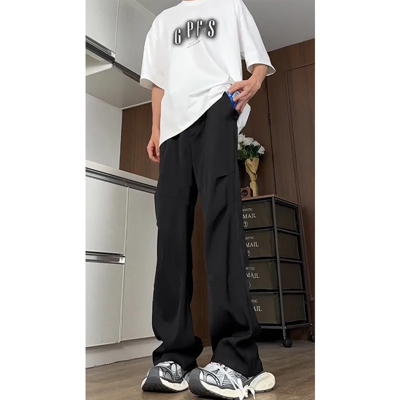 

Мужские летние тонкие брюки Bla из ледяного шелка с плиссировкой, прямые, повседневные, прочные, в стиле милитари, прохладные