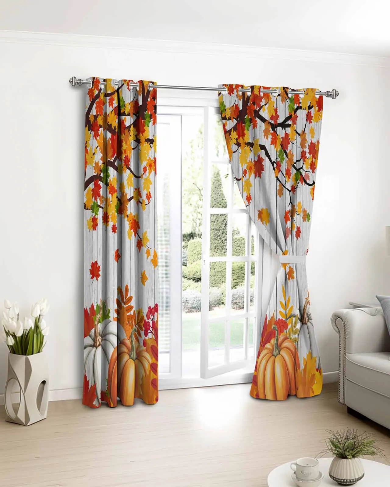 

2 шт., 1 панель, ботанические тыквы, кленовый лист, полиэстеровые оконные шторы для гостиной, кухни, спальни, шторы