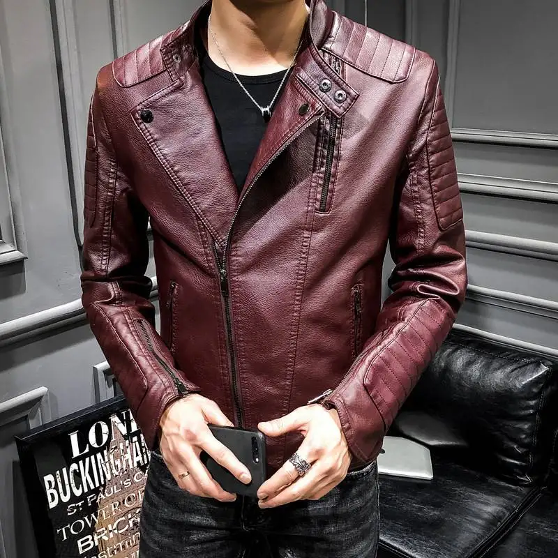 

Briti Sle Mens Motorcycle Leather Jaet Youthful Vitali ort Length Zipper Closure Casual Wear Faux Leather with kets