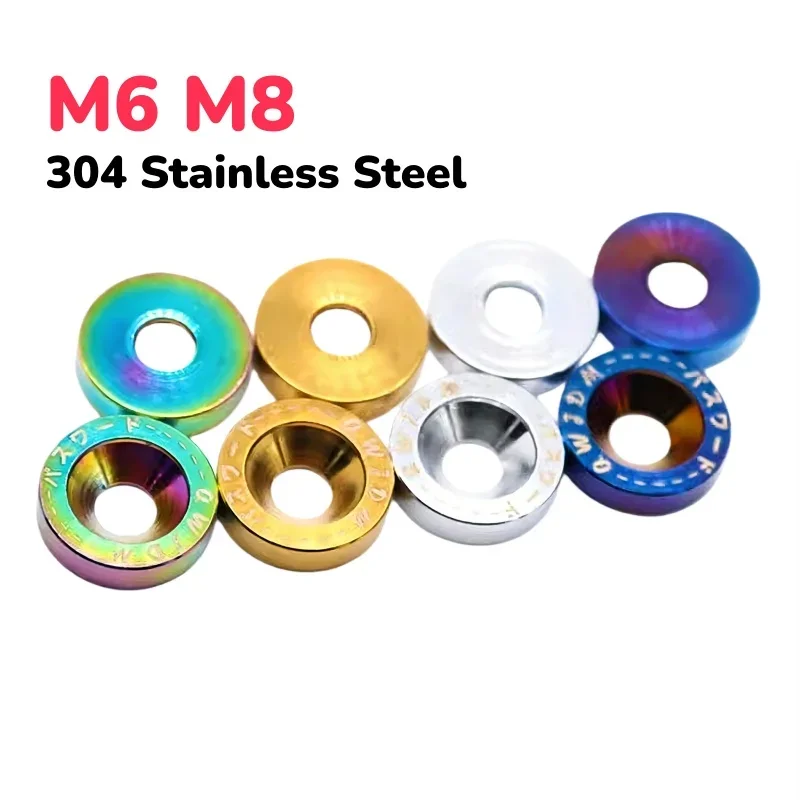 304 Stainless Steel M6 M8 Fender Washer Bumper Engine Concave Screws Fender Washer Car Styling Gasket License Plate Bolts